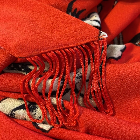 Lysse RED FLORAL BELTED KIMONO SHACKET Plus Size 2X JACKET Fringe CARDIGAN EUC - Picture 8 of 10